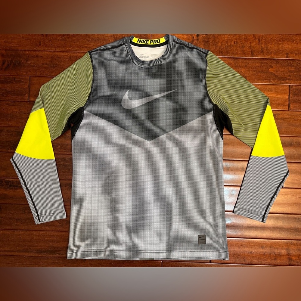 NIKE Dri-Fit Pro Hyperwarm Shirt Men’s L Large Fleece Long Sleeve Gray 699974